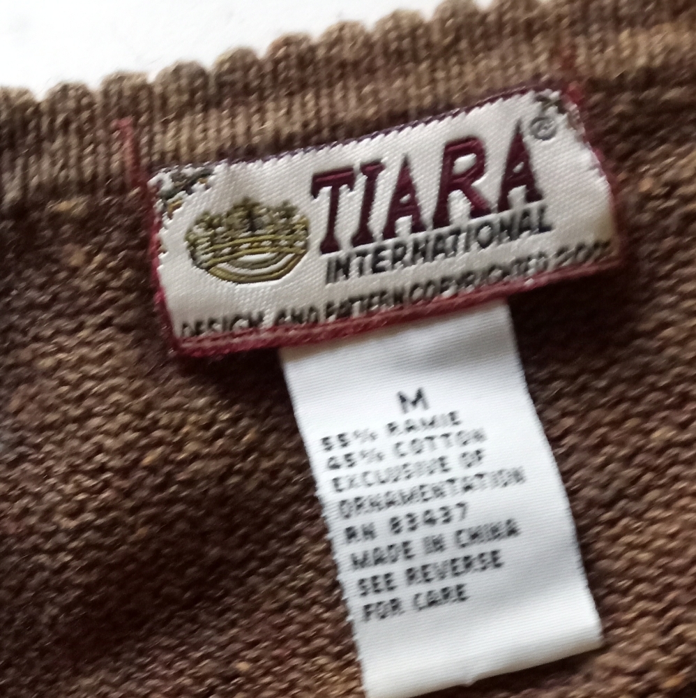 TIARA International Rich Brown Beads Embroidery Velvet Facing Cardigan-Size: M - Picture 3 of 15